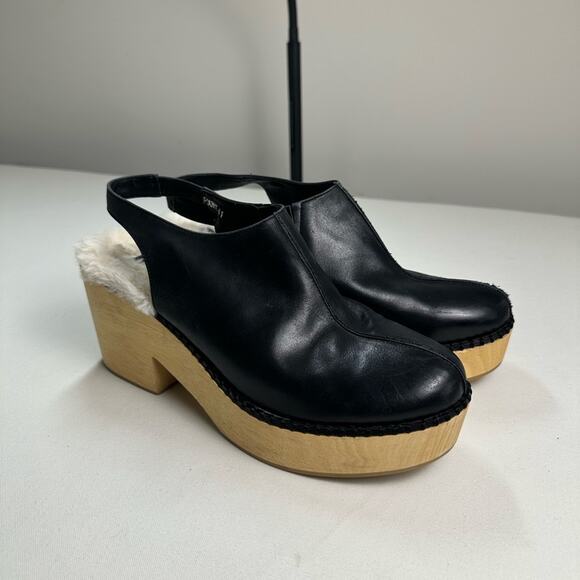Silent D Clogs NWOB Fur Lined Size 41/ US 10 Black Wood Anthropologie - Picture 1 of 9
